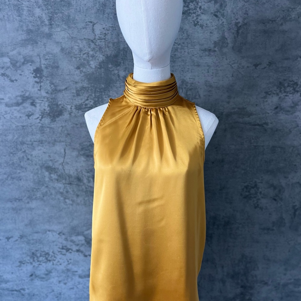 Rachel Zoe Gold Sleeveless Ribbed Ruched Blouse